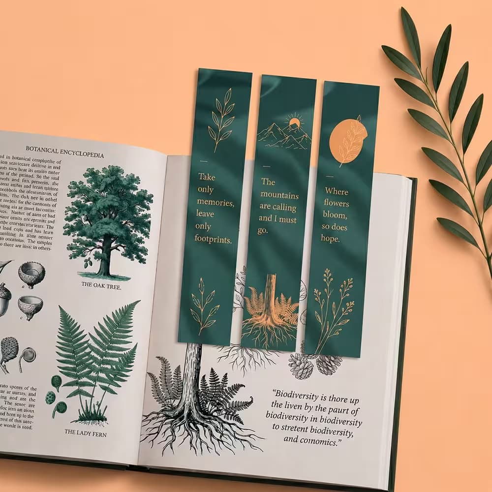 non-tearable bookmark set in dark green gold foil