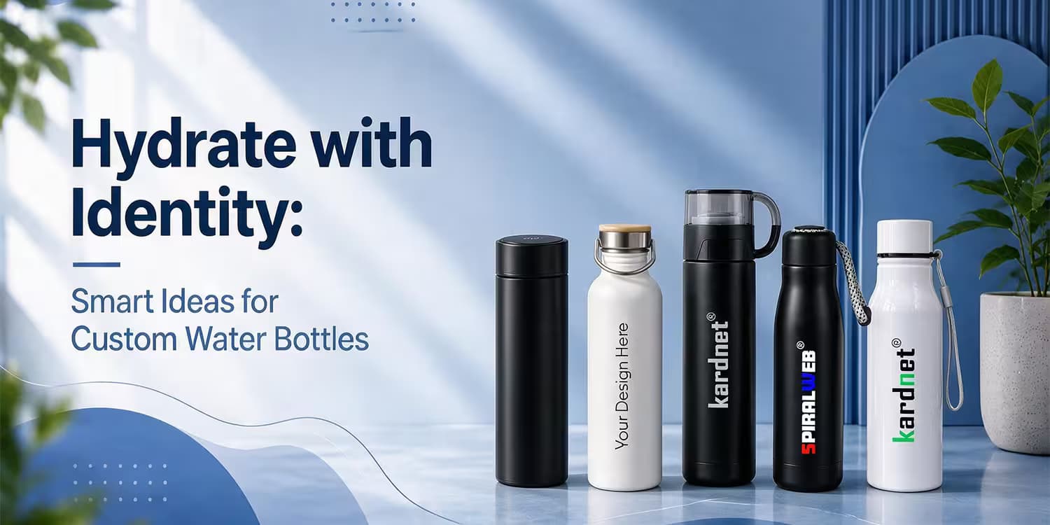 Custom water bottles in black and white designs with personalized logos, names, and branding, displayed alongside text promoting smart ideas for custom water bottles.