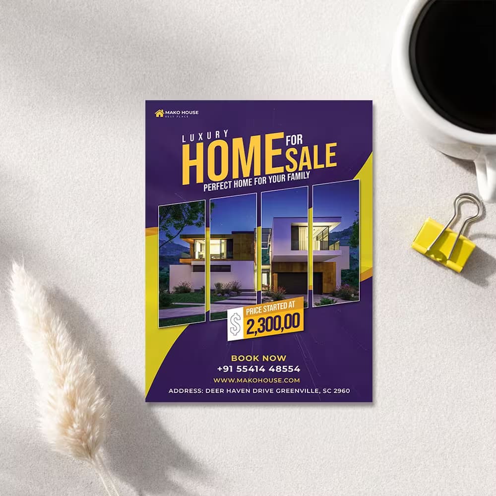 Custom Flyer Printing for a luxury home sale. Use our Custom Leaflets to showcase premium real estate listings easily.