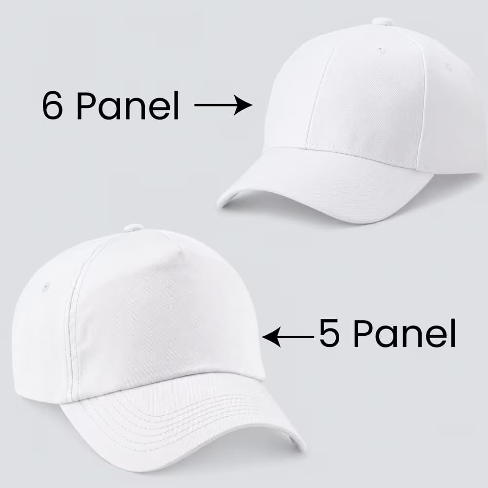 5 panel vs 6 panel cap comparison showing crown structure and panel differences
