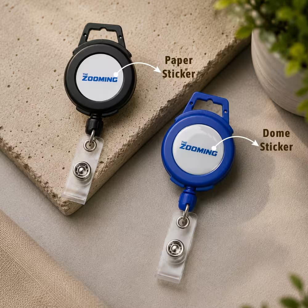 Custom badge reels with paper or dome sticker