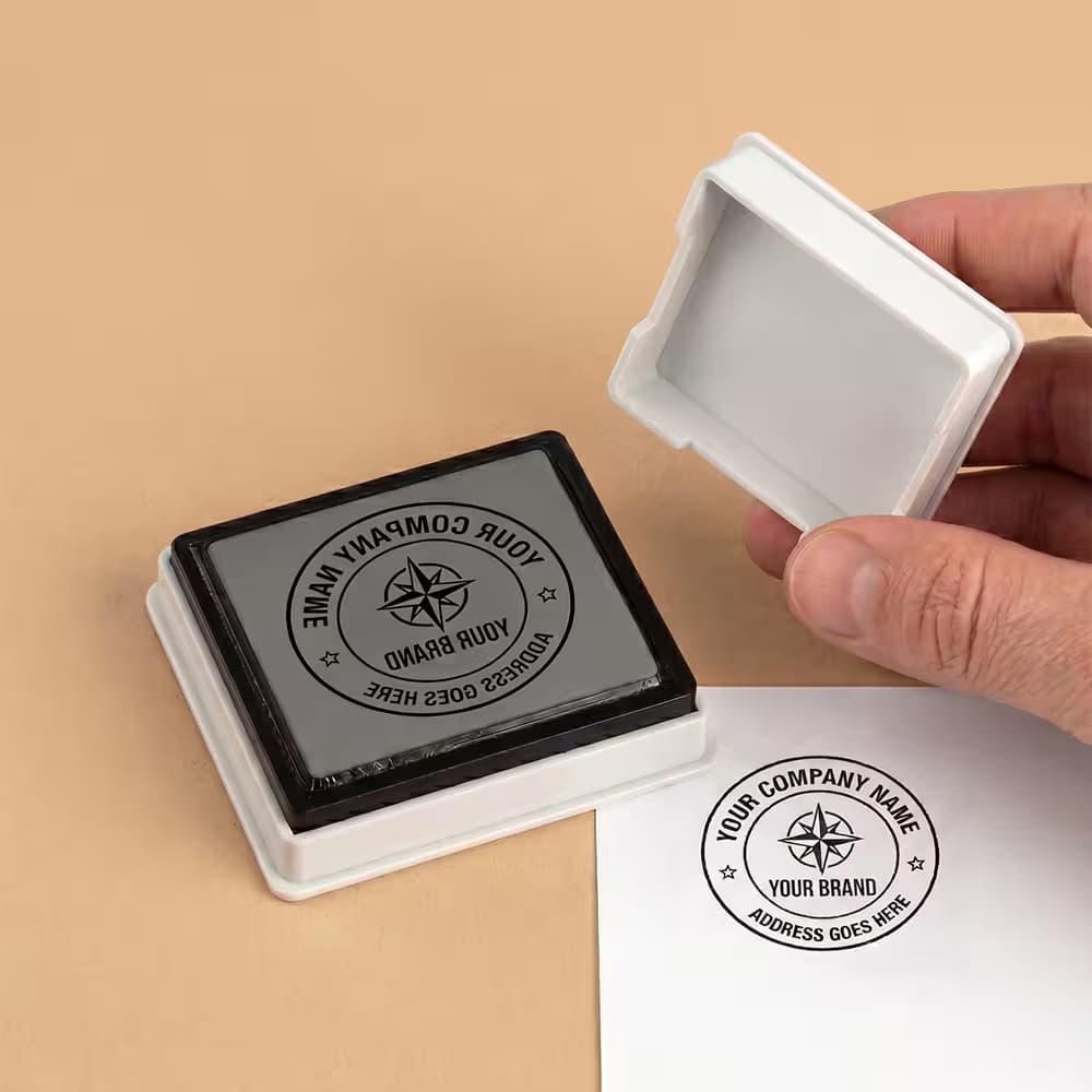 Custom round pocket stamp for company seals, logos, and official documents.