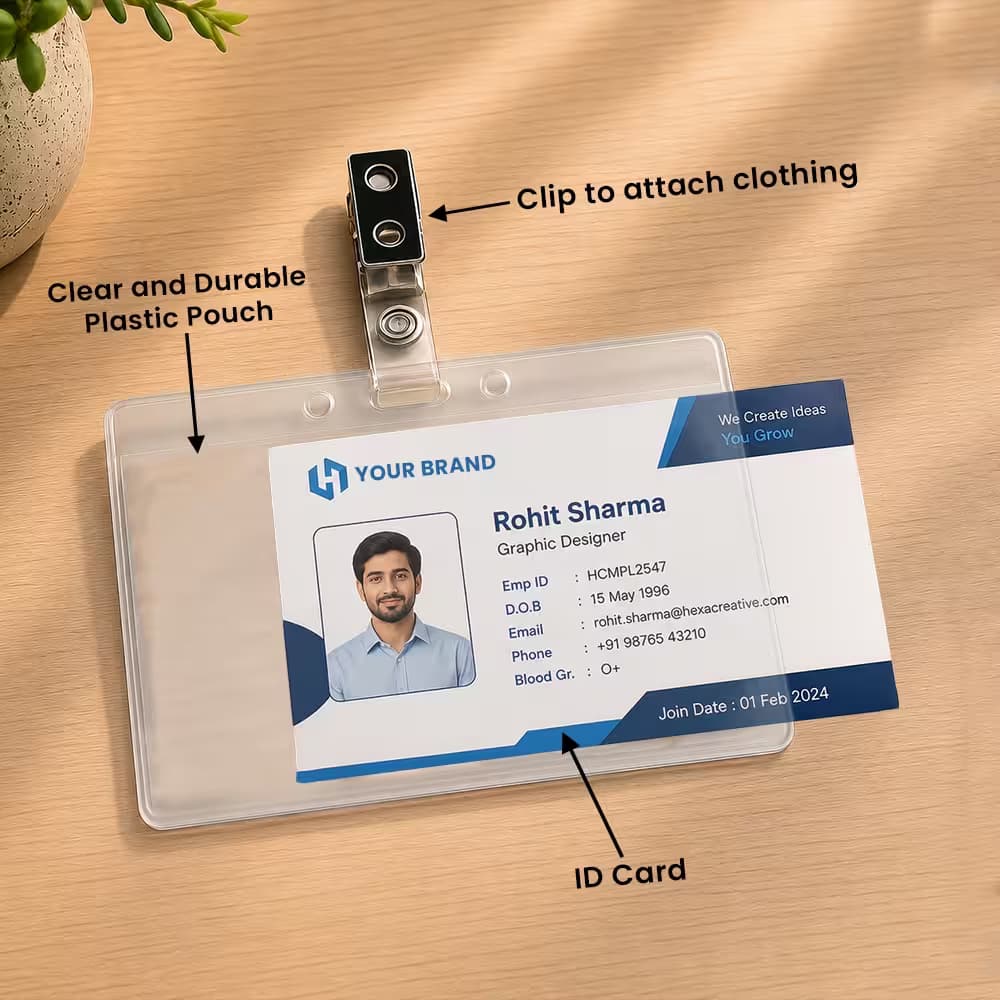 Transparent ID Card Pouch with Metal Clip for Office Use