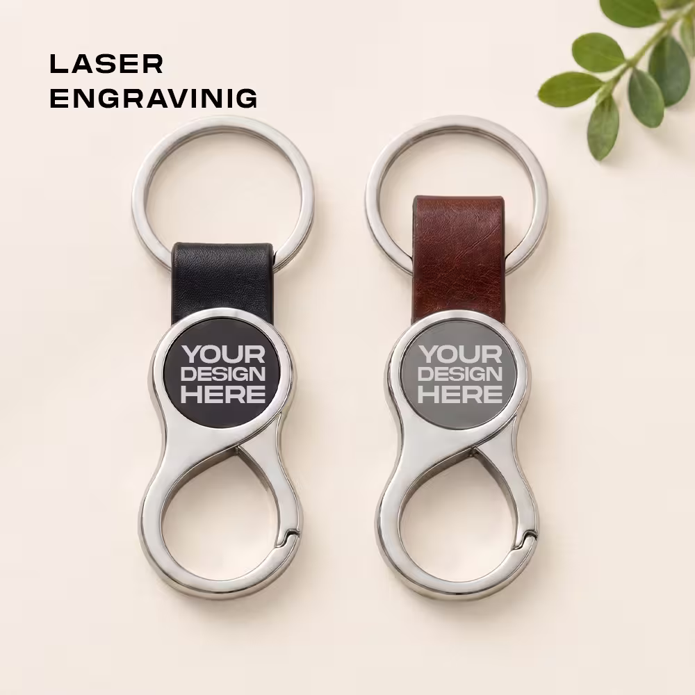 8 shape keychain laser engraving, leather strap