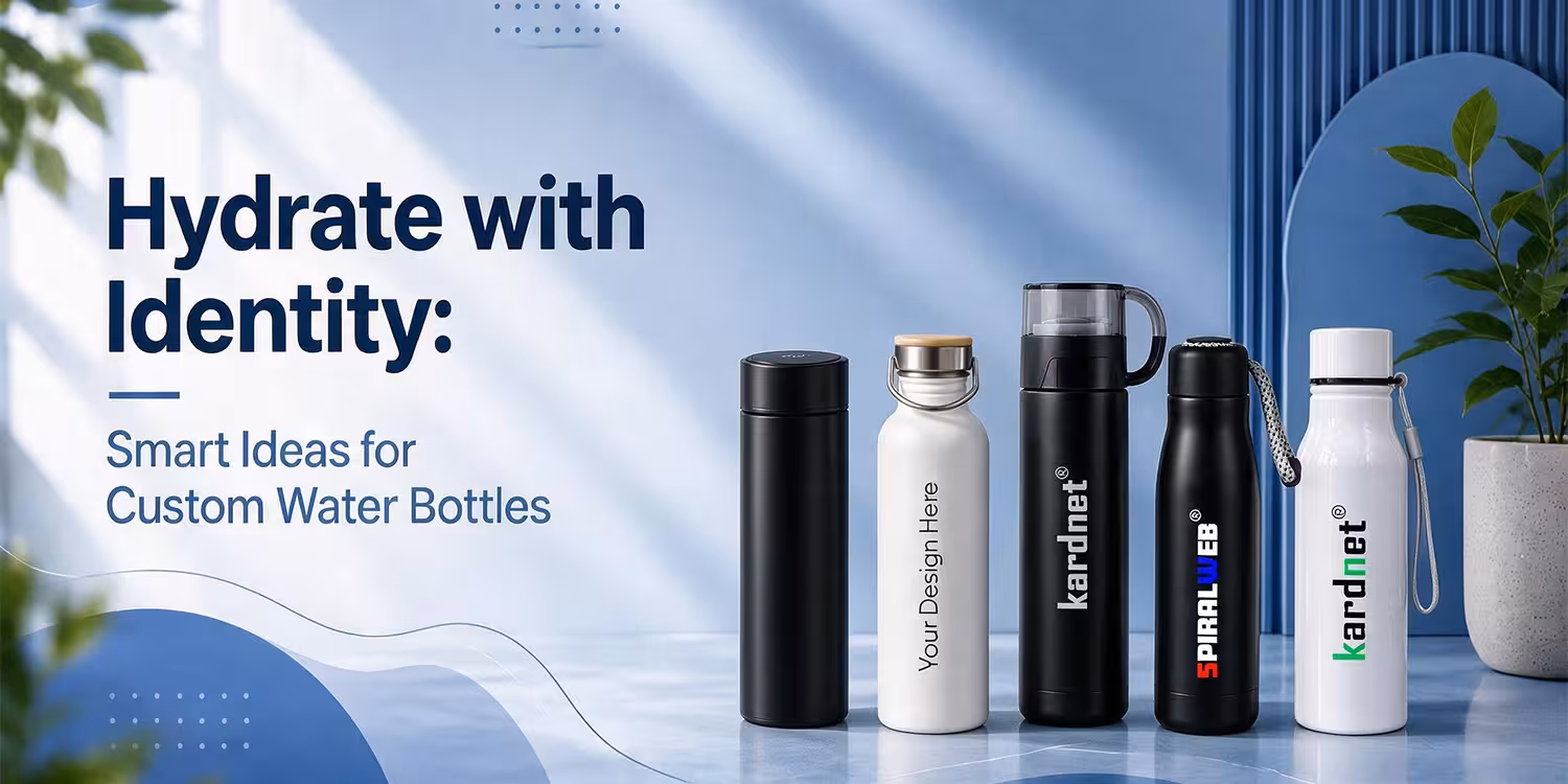 Custom water bottles in black and white designs with personalized logos, names, and branding, displayed alongside text promoting smart ideas for custom water bottles.