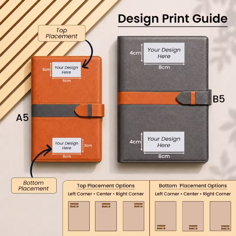 Leather textured dual-tone PU diary size and printing guide