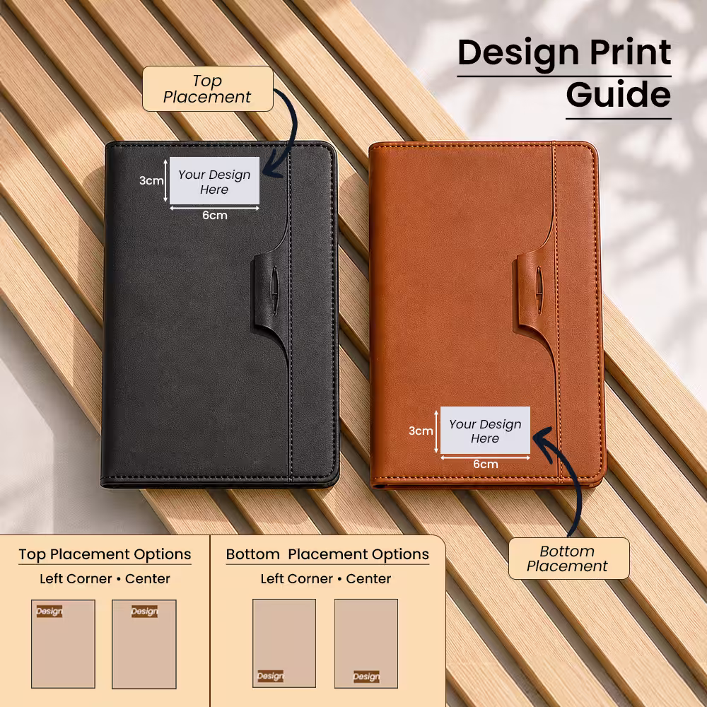 Logo printing placement guide for Customized Diary with Pen Holder