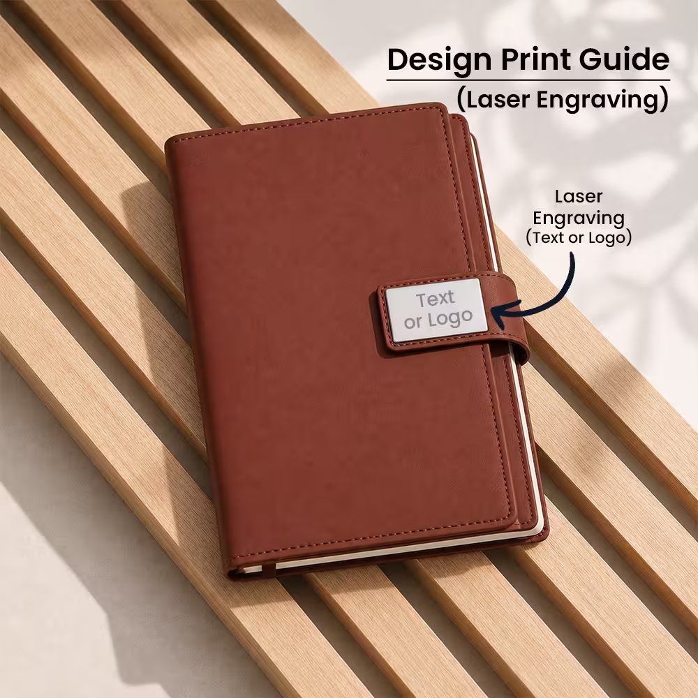 Laser engraving option for text or logo on diary metal magnet.
