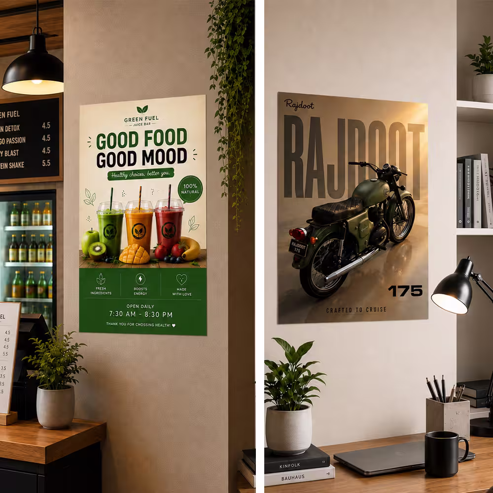 Printed posters displayed on walls