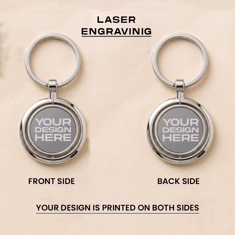 rotating keychain laser engraving, front and back