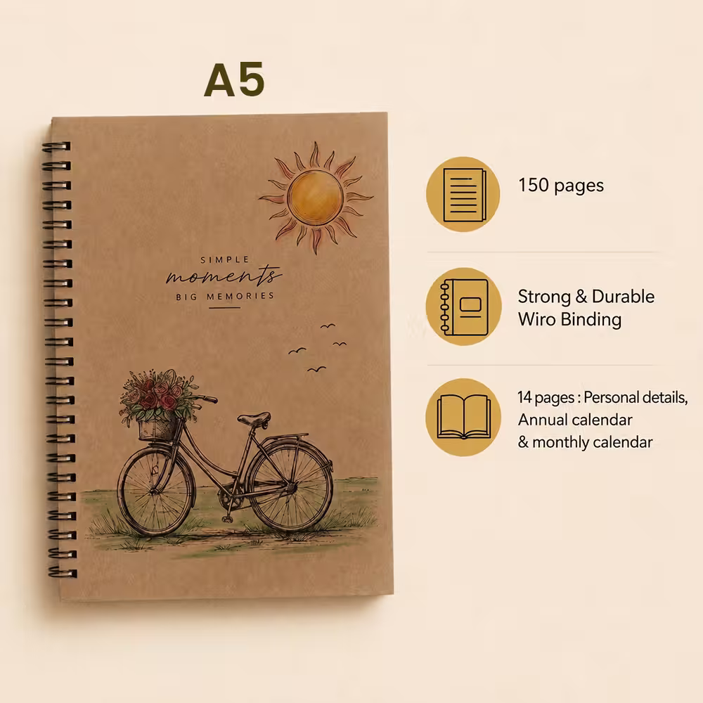A5 kraft softcover diary with 150 pages and strong wiro binding