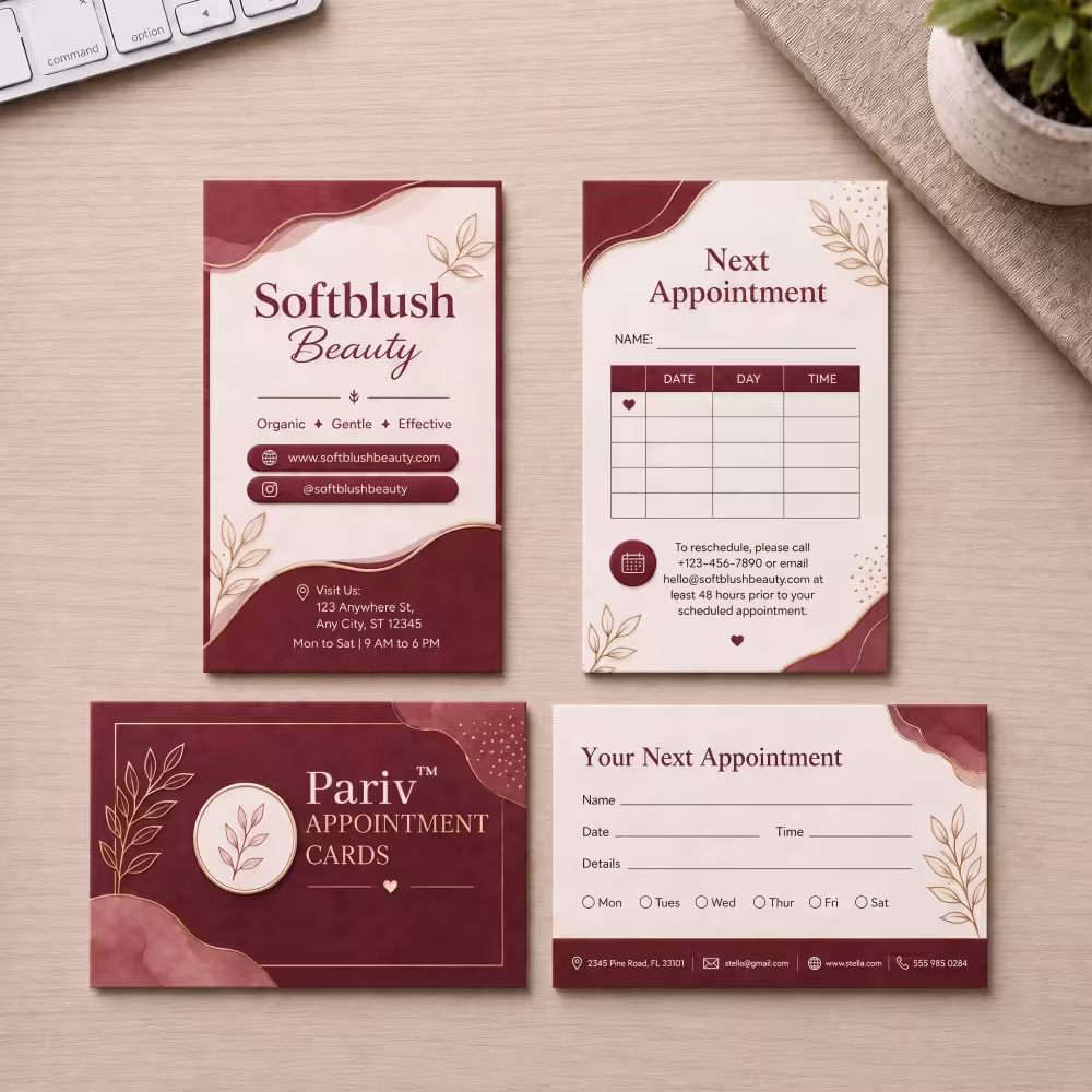 Appointment cards in portrait and landscape orientations