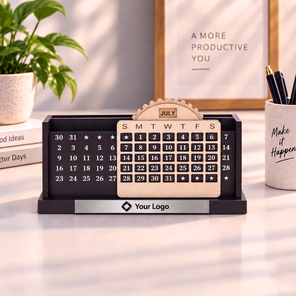 custom wooden perpetual desk calendar