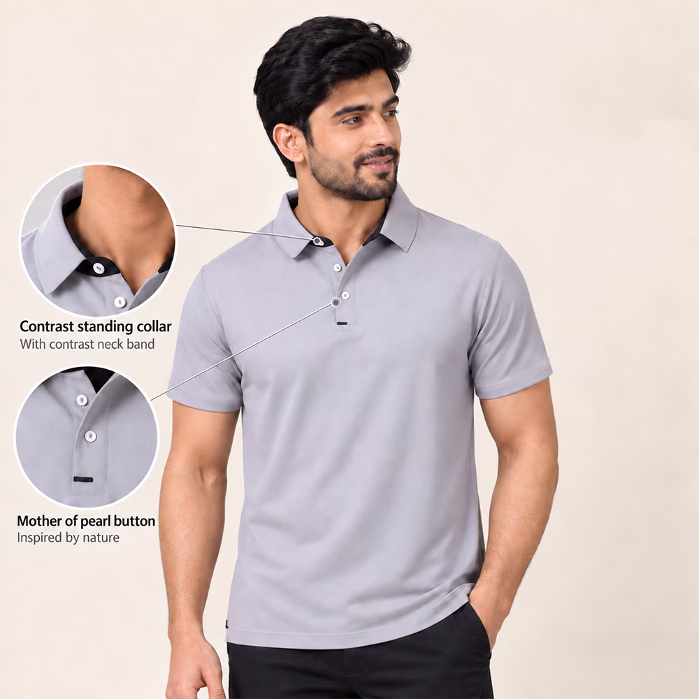 Mars 200 slate grey polo T-shirt with features