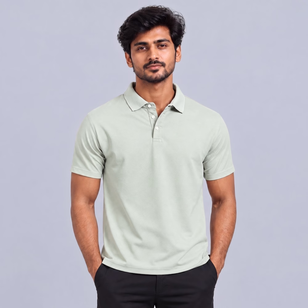Pistachio polyester polo T-shirt for men