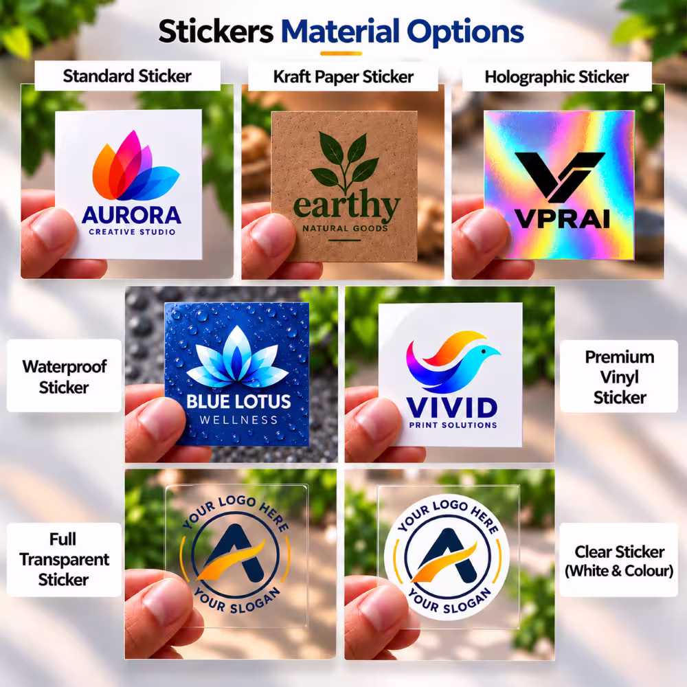 custom square sticker printing materials and finishes