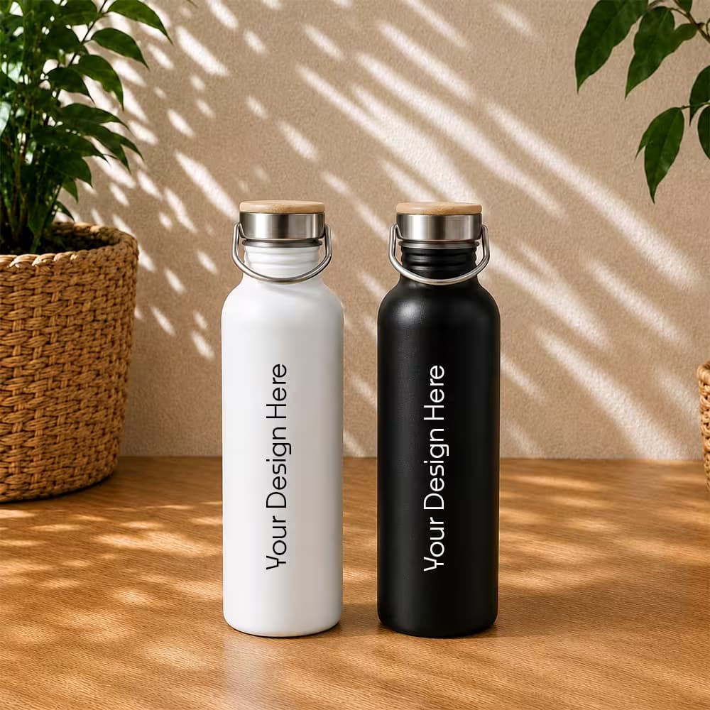 stainless steel bottles with leak-proof bamboo lid