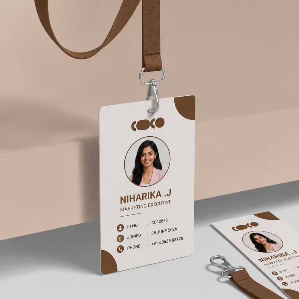 Paper ID Cards Mockup – Employee Badge with Lanyard