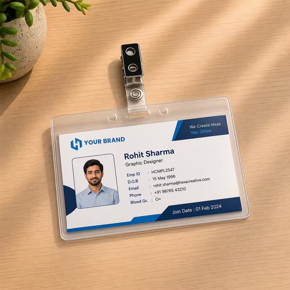 Temporary ID cards in clear plastic clip holder