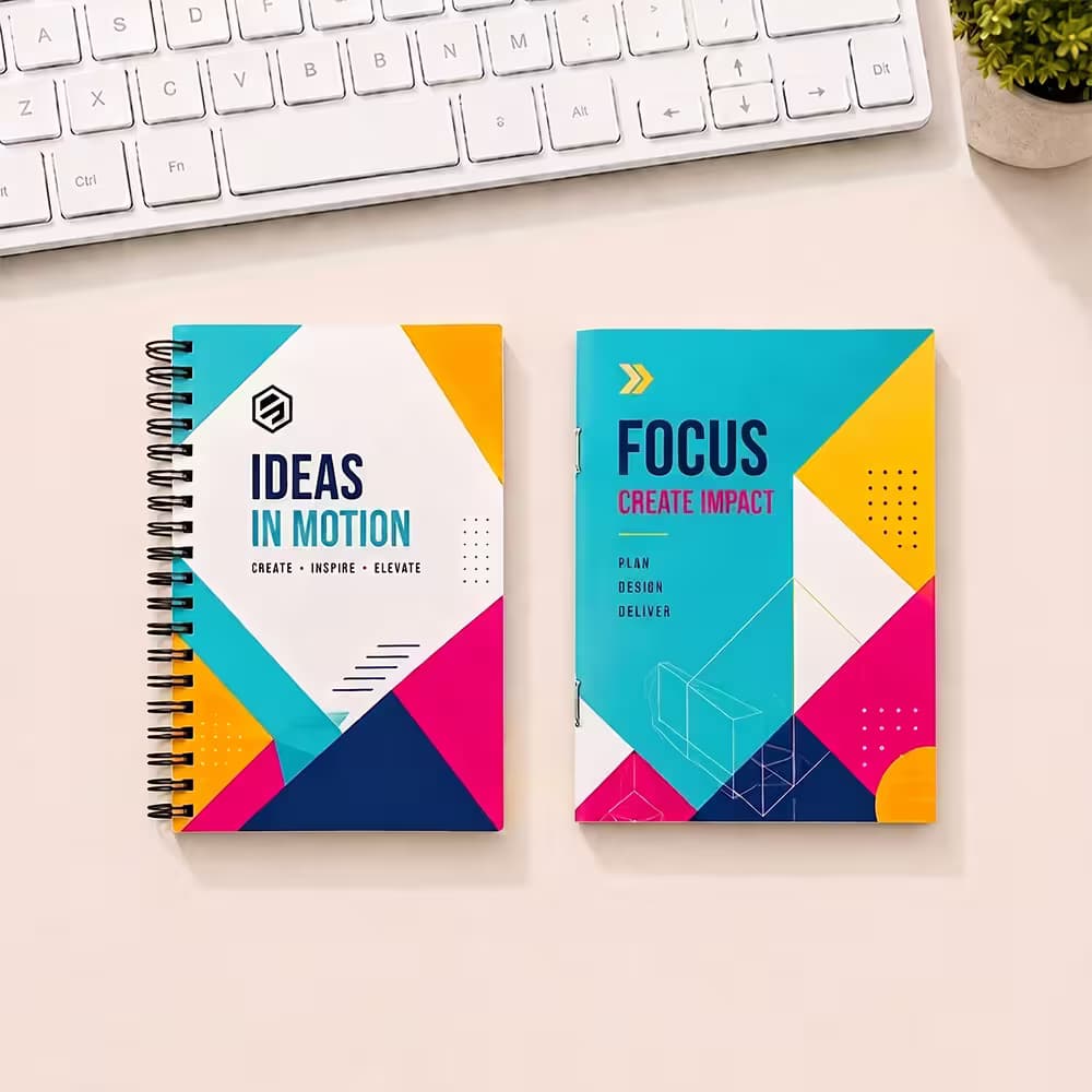 a6 notebook, wiro and staple bound cover designs