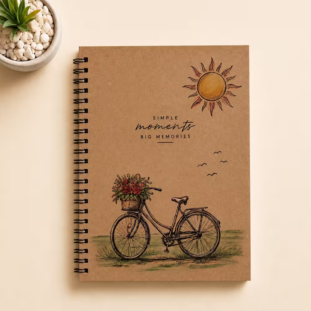 Custom printed kraft wiro diary with a decorative cover design