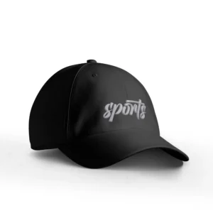 Custom Cap Printing in Bangalore with the word "sports" in grey script on the front.