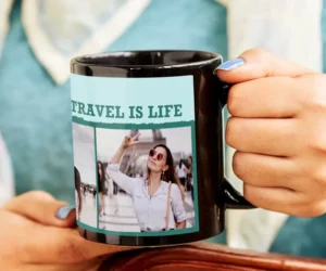 Bright ceramic mug with modern pattern