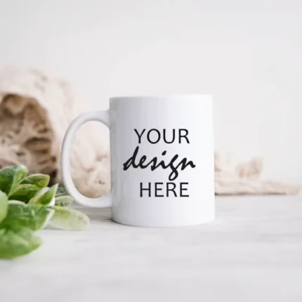 Craft a different description for these White Custom Mugs.