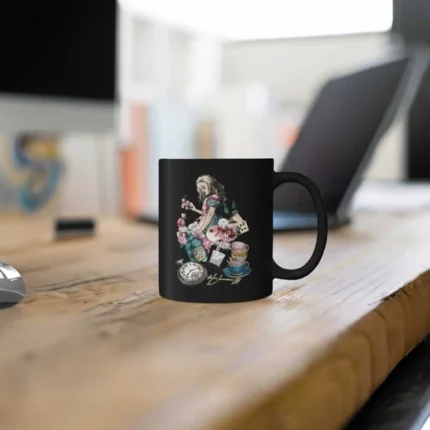 A Quapri Personalized Color-Changing Magic Mug with a photo of a family revealed as hot coffee is poured into it. The mug is held by a person sitting at a kitchen table.