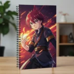 Wiro Notebooks print with anime character, red-haired warrior, fire magic design, spiral-bound.