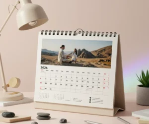Custom Table Calendar 2026 with a couple's photo, perfect for desk decor and personalized workspace use
