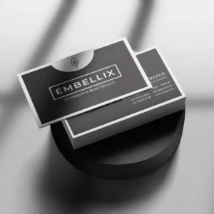 Sleek black Premium Visiting Card with Embellix logo & tagline ‘To Enhance Beautifully’—perfect for professional branding.