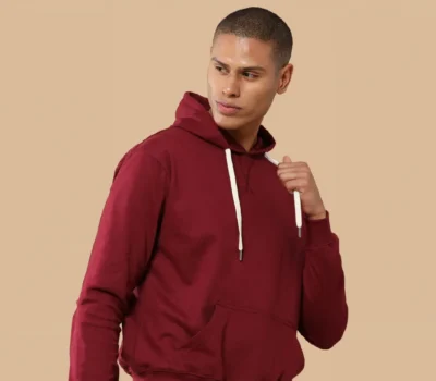 Maroon(French wine) hoodie with fleece lining.