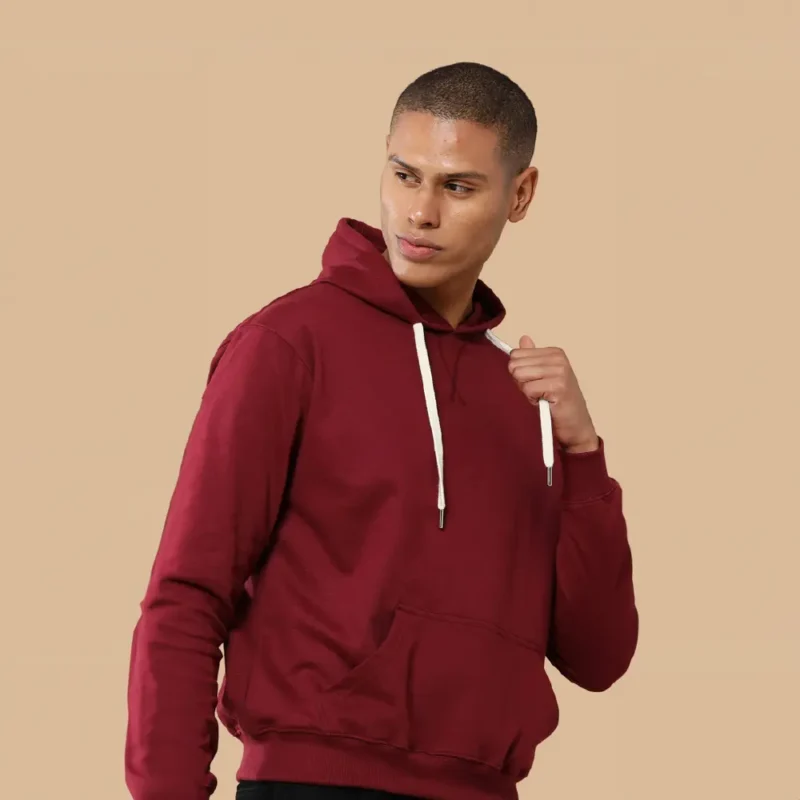 Maroon(French wine) hoodie with fleece lining.