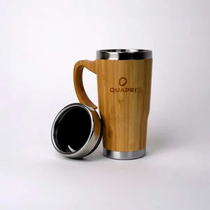 Bamboo coffee tumbler with handle for hot and cold drinks