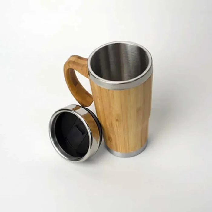 Eco-friendly bamboo coffee tumbler with handle