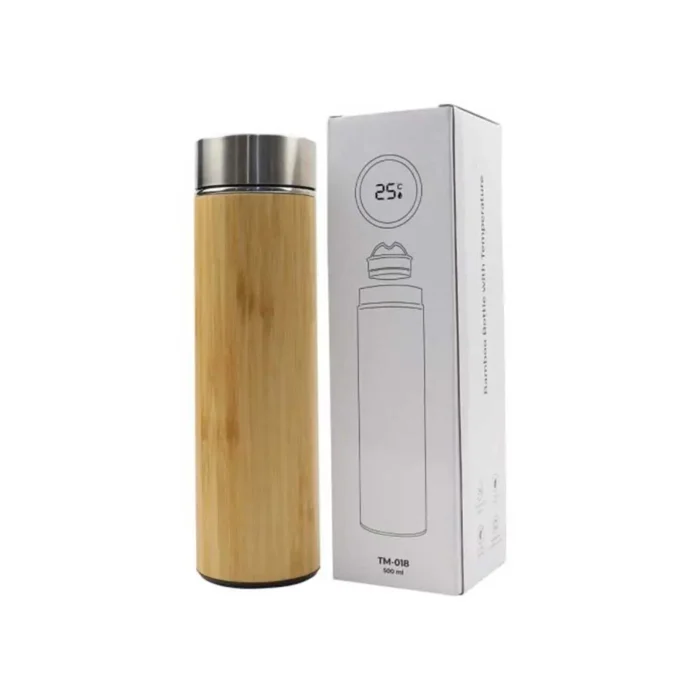 Bamboo flask featuring digital temperature.