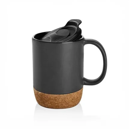 Ceramic mug with cork bottom, combining style and functionality