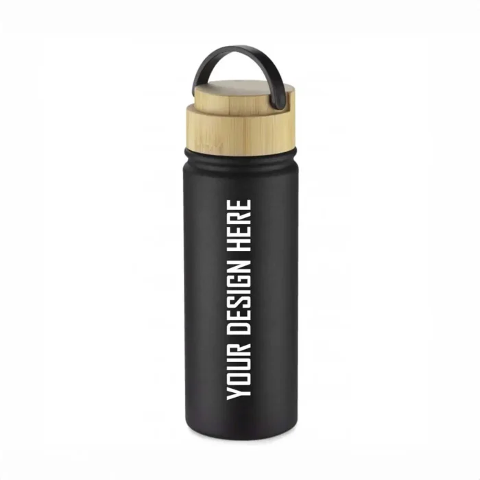 Stainless steel Thermos bottle with double-walled insulation.