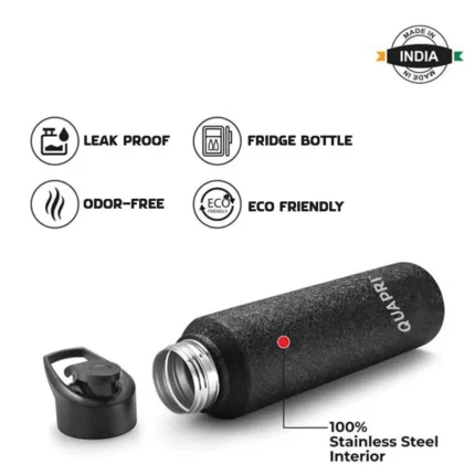 1-liter custom water bottle made from food-grade stainless steel, BPA-free lid included