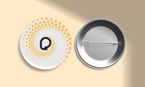 circular Custom Button Badges featuring a company logo