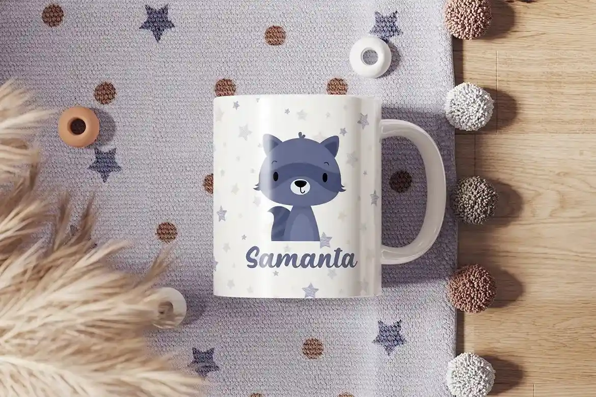 Custom mug featuring a fox illustration perfect for personalized printing.