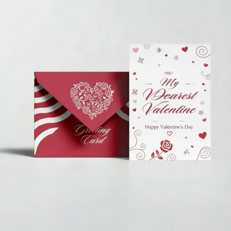 Decorative "My Dearest Valentine" greeting card and red envelope, classic valentine's day gift ideas to express love.