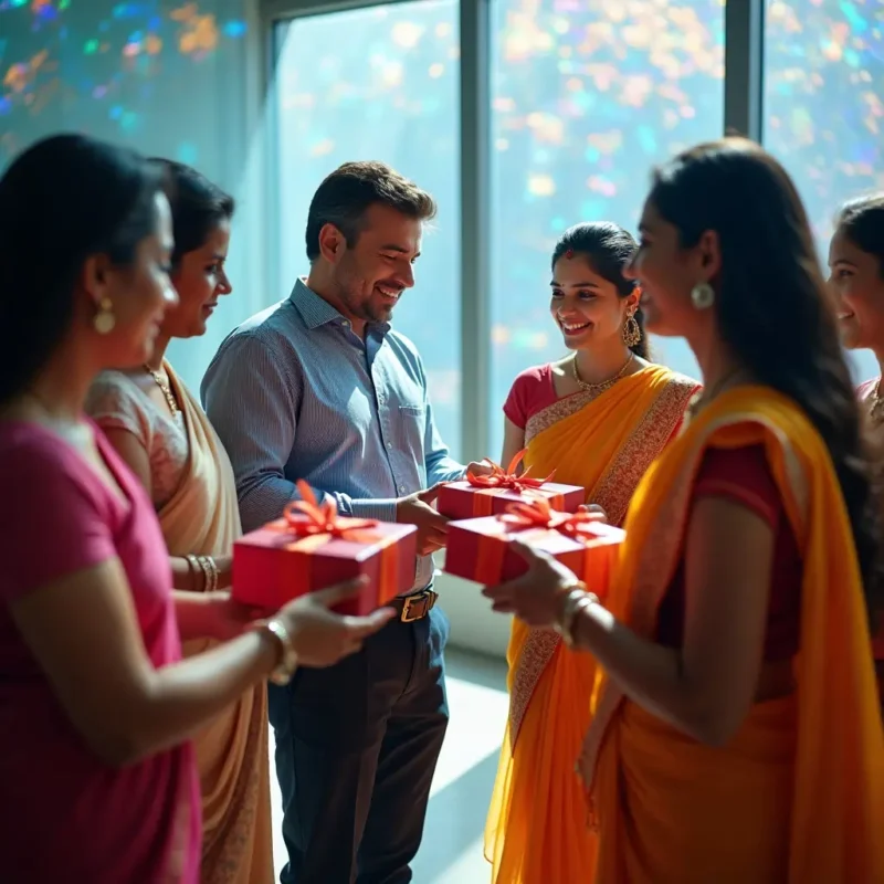 workers receiving gifts on international workers day
