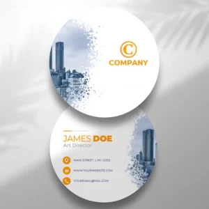 Modern Circle Visiting Cards with cityscape design and professional contact details