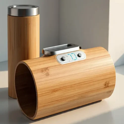 "Customized Eco-Friendly Drinkware set made of bamboo with a modern digital display and sleek design