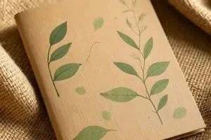 Eco-friendly kraft notebook printing material for your business with green leaf design