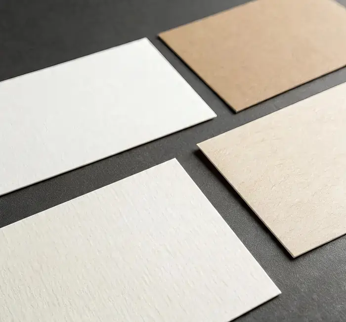 Different types of printing material for your business displayed on a dark surface