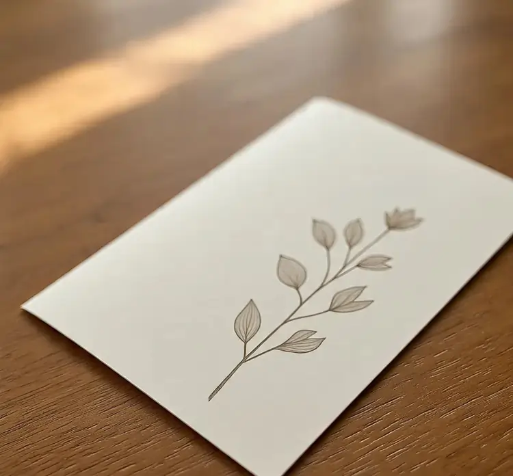 Rustic greeting card printing material for your business with floral illustration and twine