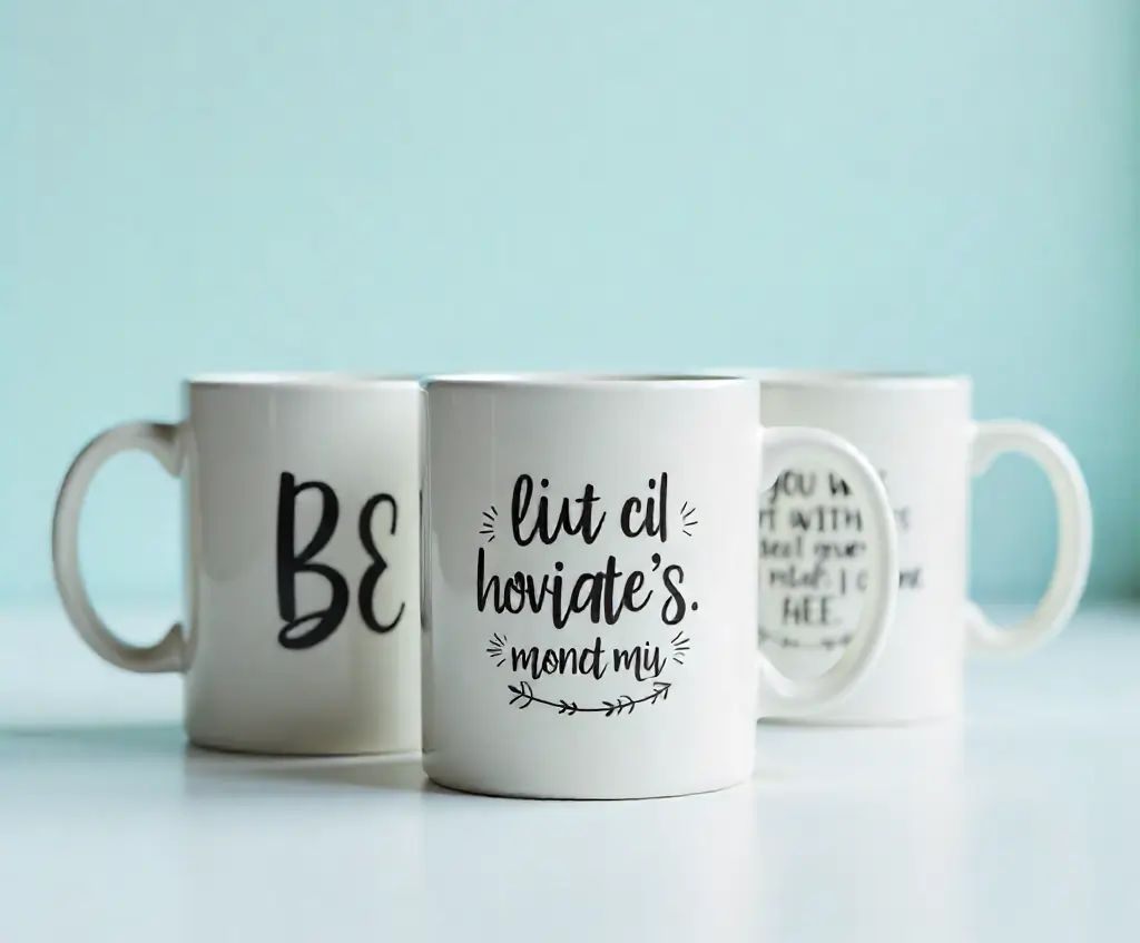 Elegant white mugs with handwritten quotes, ideal personalized mugs as gifts and perfect Printing Material for Your Business branding